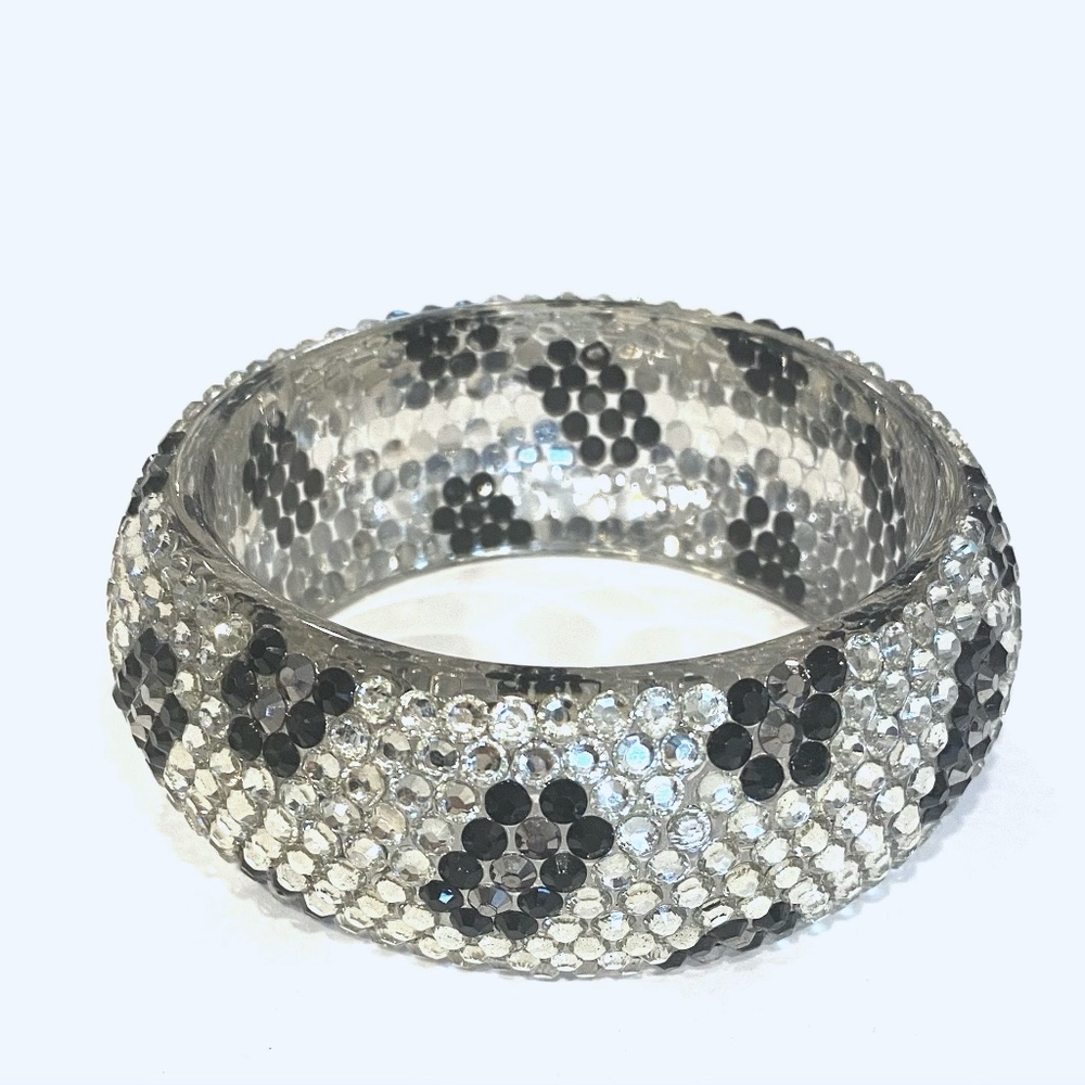 Vintage Bangle, Rhinestones Chunky Bracelet, Snake Print